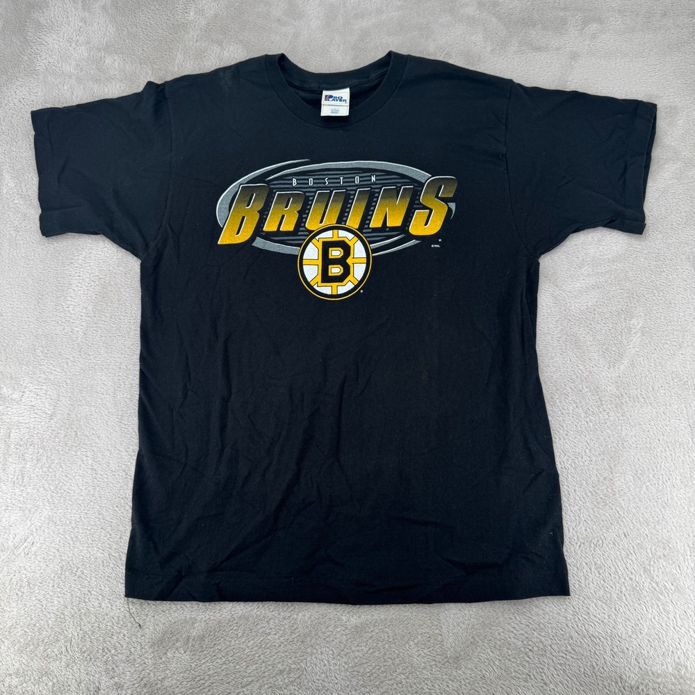 VTG 90s Pro Player Boston‎ Bruins NHL Hockey Shirt Mens L Black Preowned USA